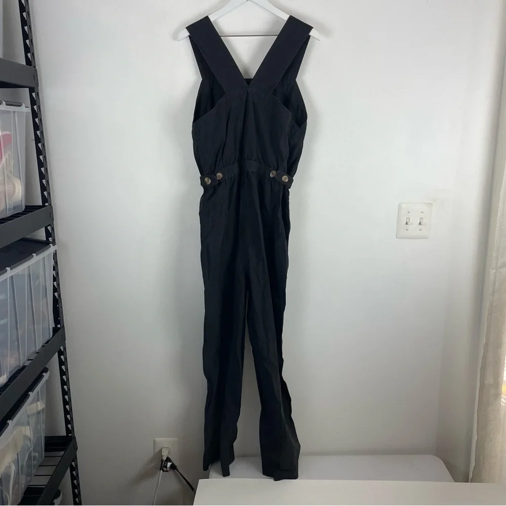 Everlane Fatigue Apron Jumpsuit Overalls 8 Black Organic Cotton Linen NWT